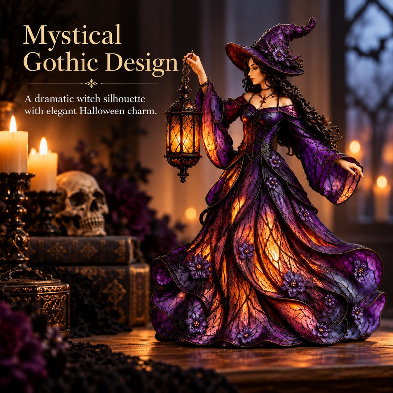 🧙‍♀️ Gotische Halloween Hexenfigur mit LED Laterne