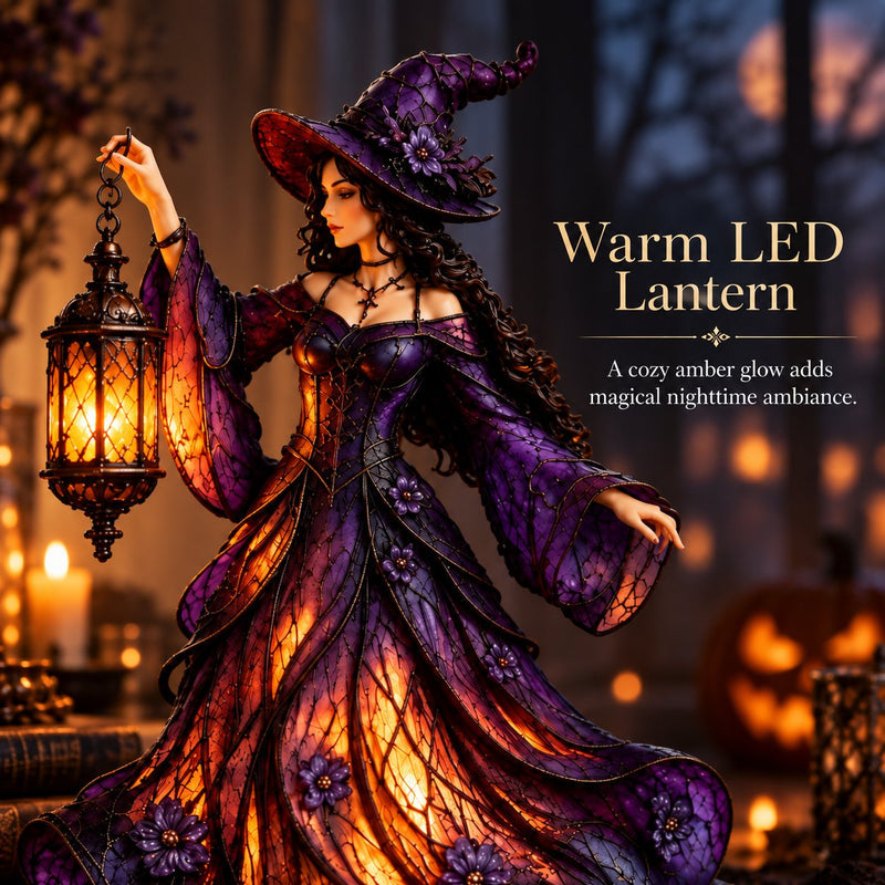 🧙‍♀️ Gotische Halloween Hexenfigur mit LED Laterne
