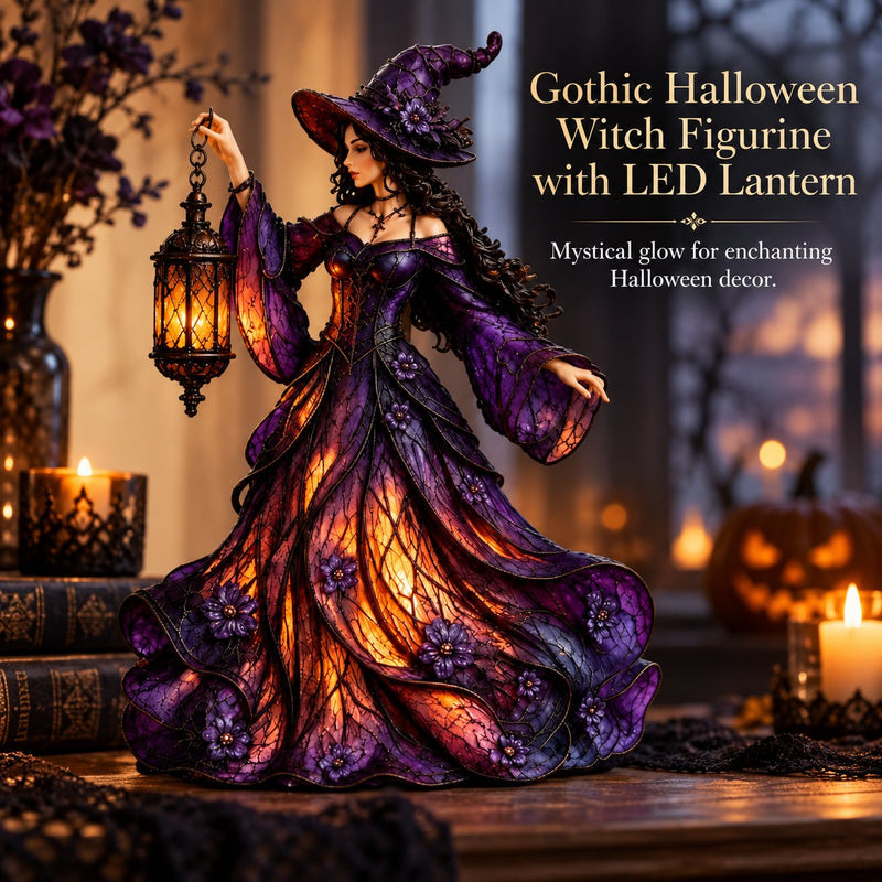 🧙‍♀️ Gotische Halloween Hexenfigur mit LED Laterne