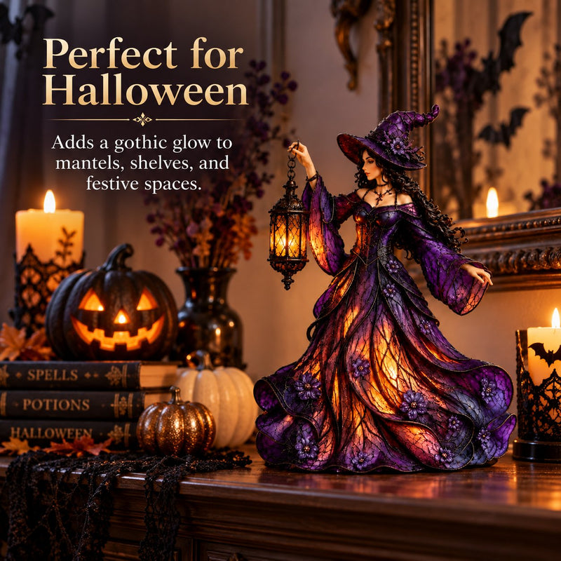 🧙‍♀️ Gotische Halloween Hexenfigur mit LED Laterne